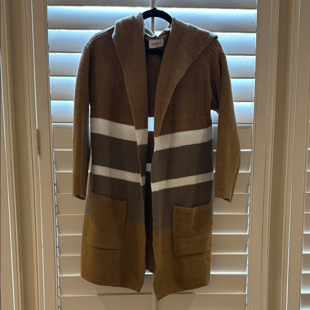 Tan Striped Hooded Cardigan/Jacket